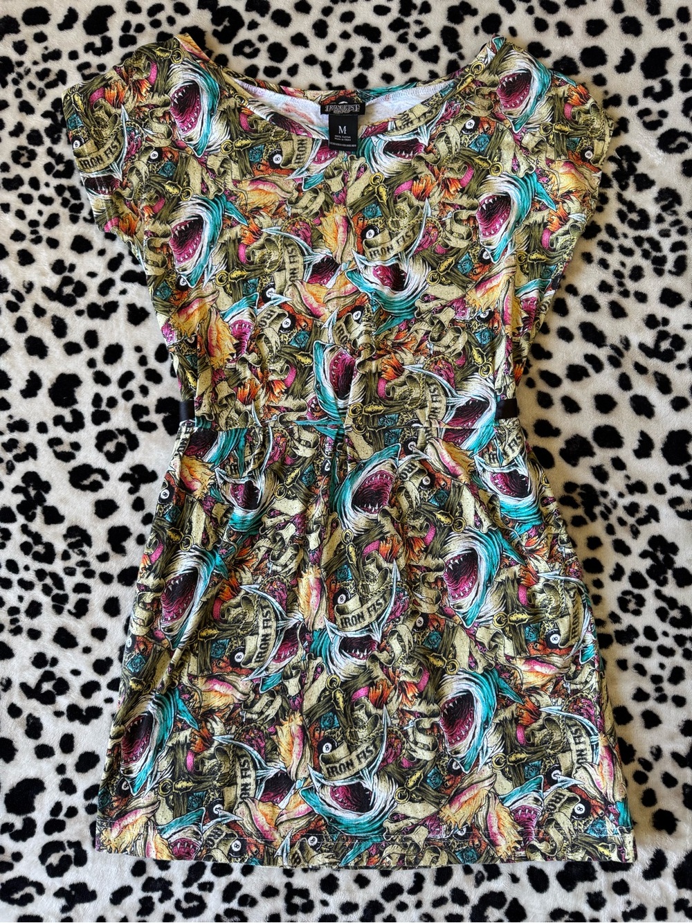Iron Fist Multicolor Shark & Tattoo Print Dress with Pockets!